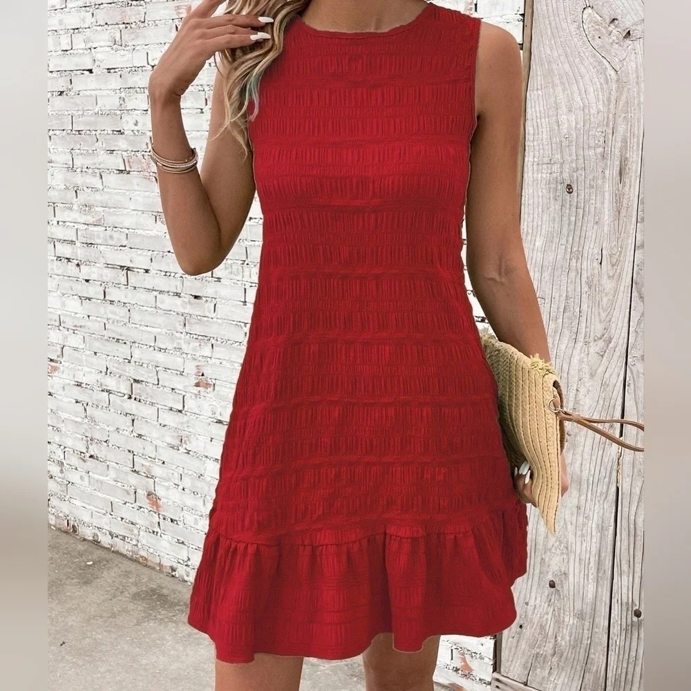 Women's Solid Color Back Tie Sleeveless Dress - Picture 3 of 4